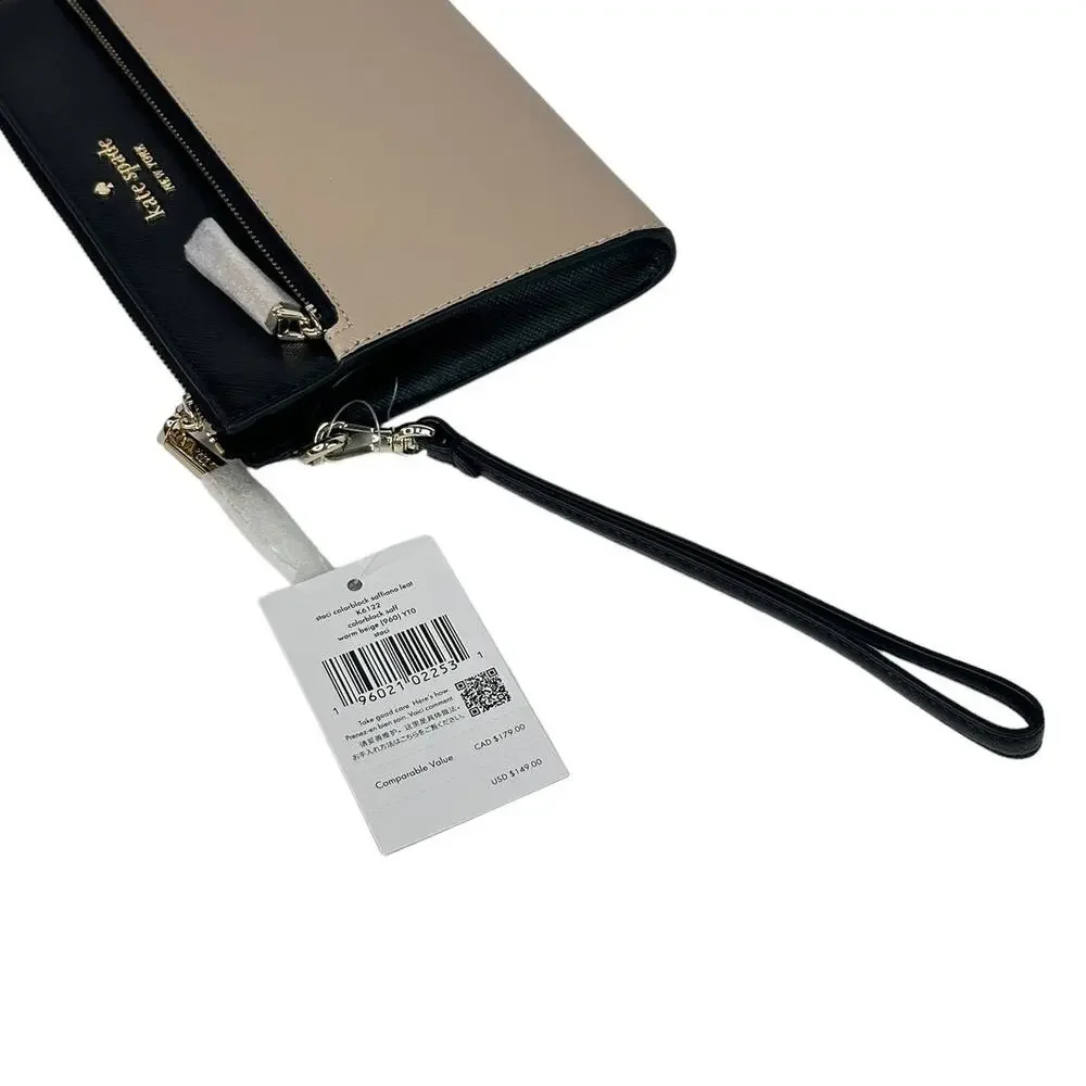 Kate Spade color block Staci Medium Wristlet warm beige and Black